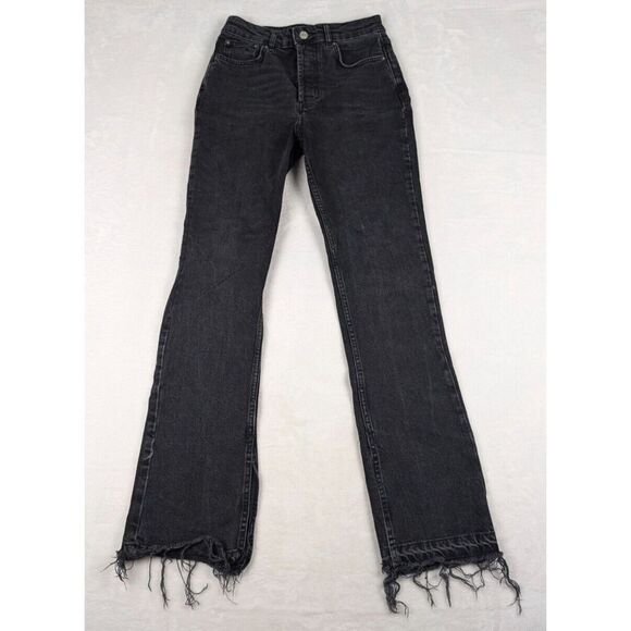 Free People Denim - Free‎ People We the Free Womens Straight Leg Jeans 27 Black Raw Hem Button Fly